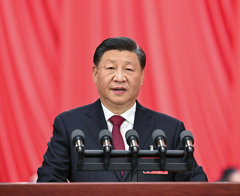 10月16日，习近平在中国共产党第二十次全国代表大会上作报告。新华社记者饶爱民摄