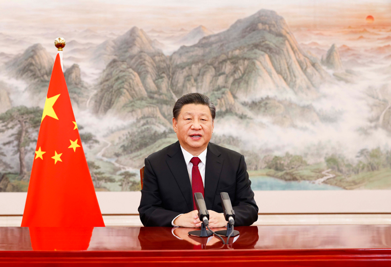 1月17日，国家主席习近平在北京出席2022年世界经济论坛视频会议并发表题为《坚定信心勇毅前行共创后疫情时代美好世界》的演讲。新华社记者黄敬文摄